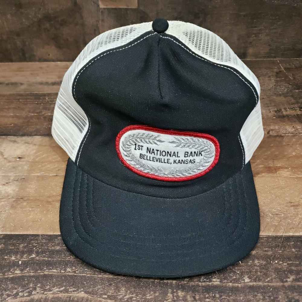 Vintage Trucker Patch Hat Snapback Mesh Back 1st National Bank Belleville Kansas